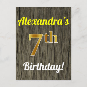Postal Faux Wood, Faux Gold 7Birthday & Custom Name