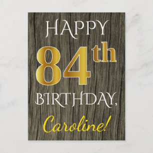 Postal Faux Wood, Faux Gold 84th Birthday + Custom Name