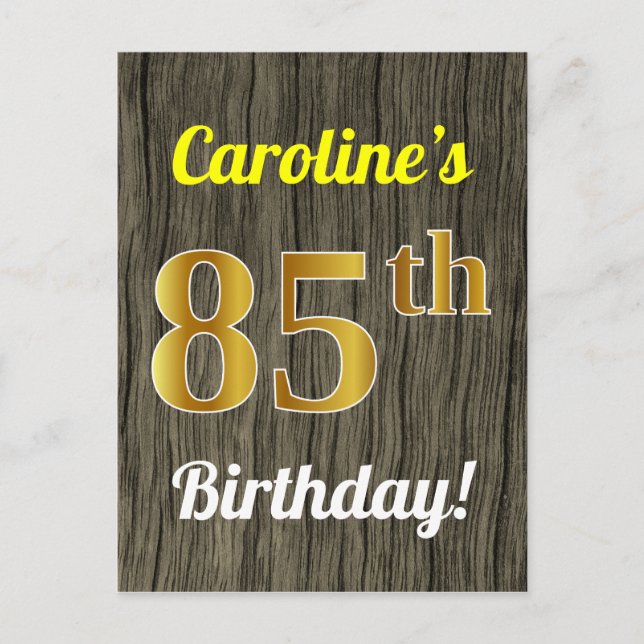 Postal Faux Wood, Faux Gold 85th Birthday & Custom Name (Anverso)