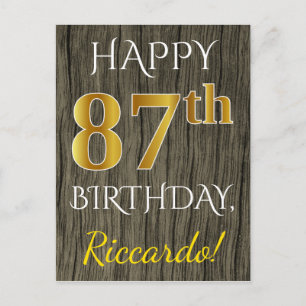 Postal Faux Wood, Faux Gold 87th Birthday + Custom Name