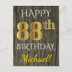 Postal Faux Wood, Faux Gold 88th Birthday + Custom Name