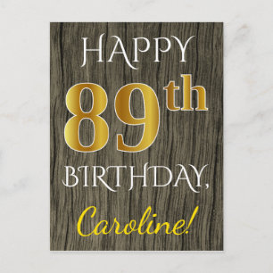Postal Faux Wood, Faux Gold 89th Birthday + Custom Name