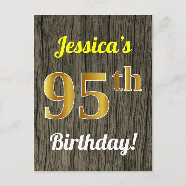 Postal Faux Wood, Faux Gold 95th Birthday & Custom Name (Anverso)