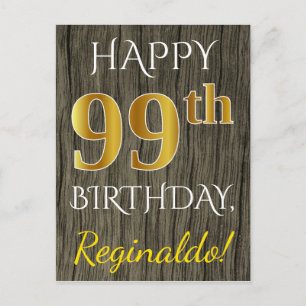 Postal Faux Wood, Faux Gold 99th Birthday + Custom Name