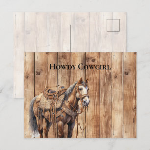 Postal Faux Wood Western Cowboy Cowgirl Horse Howdy