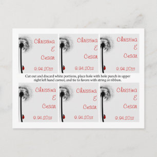 Postal Favor de las etiquetas Lady Bug en Dandelion Red S
