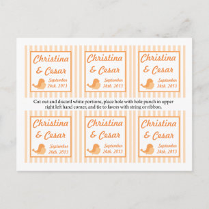 Postal Favor Etiquetas Amor Pájaros Peach Stripes Naranja