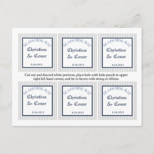 Postal Favor Tags Blue Seahorse stripes beach ocean sumar