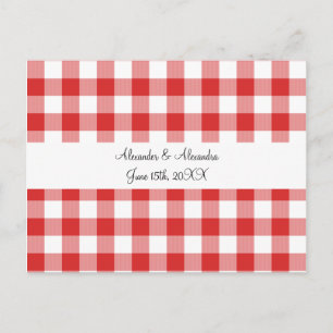 Postal Favoritos de boda de tipo gingham rojo