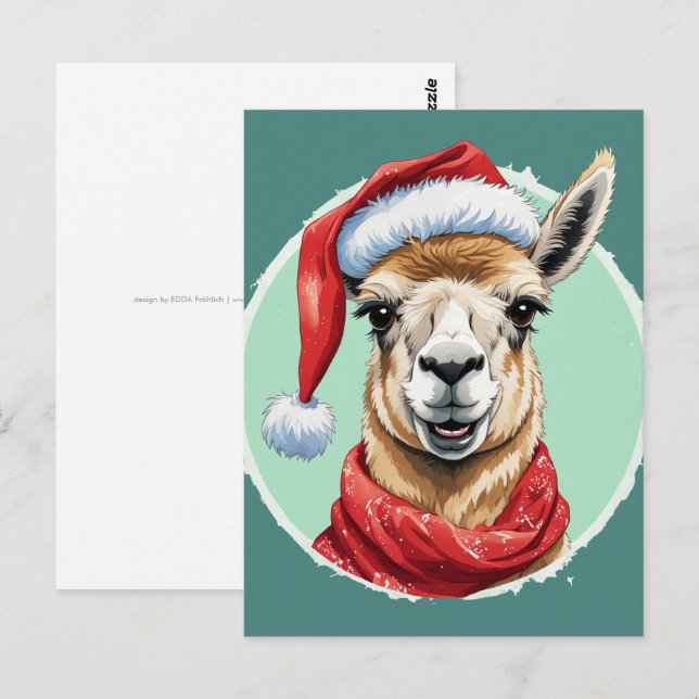 Postal Favoritos divertidos de animales de Navidad - Llam (Anverso / Reverso)