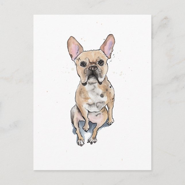Postal Fawn Frenchie bulldog francés divertido lindo acua (Anverso)