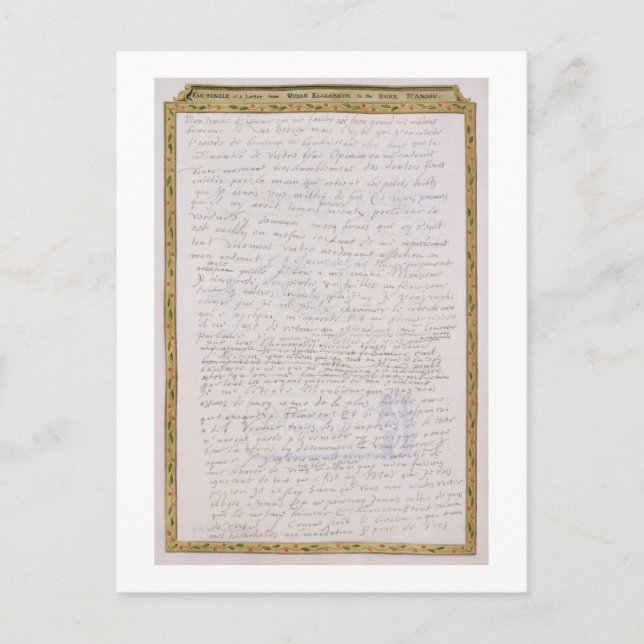 Postal Fax de una carta de Elizabeth I a François (Anverso)