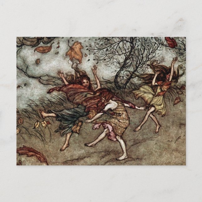 Postal "Fe del otoño" por Arthur Rackham (Anverso)