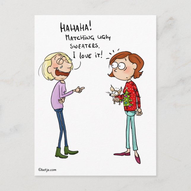 Postal fea a juego de los suéteres (Anverso)