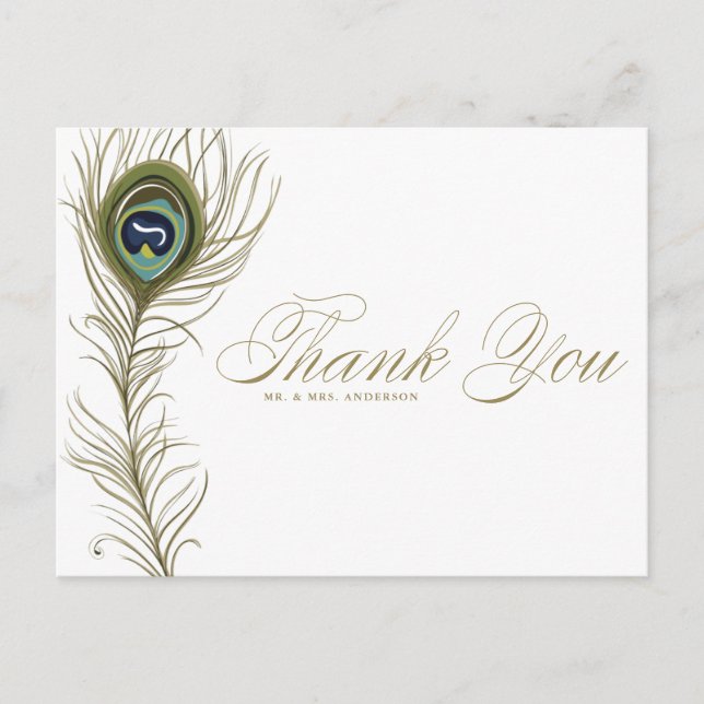 Postal Feather De Pavo Real Gracias Postcard (Anverso)