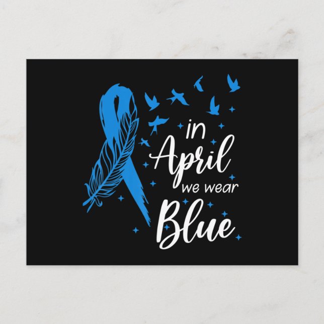 Postal Feather Ribbon Autism In April We Wear Blue Autism (Anverso)