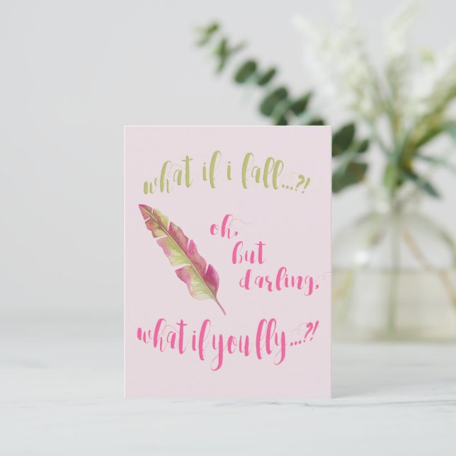 Postal Feather - ¿Y si me caigo? - Cita Inspiradora (Anverso de pie)