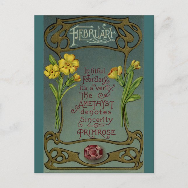 Postal Febrero Cumpleaños Primrose & Amethyst (Anverso)