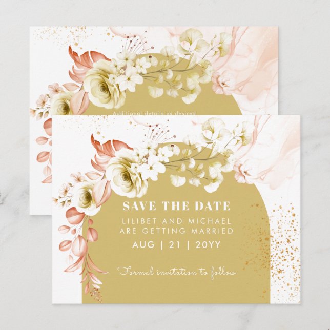 Postal FECHA DE GUARDAJE DEL Boda Floral Boho Boho (Anverso / Reverso)