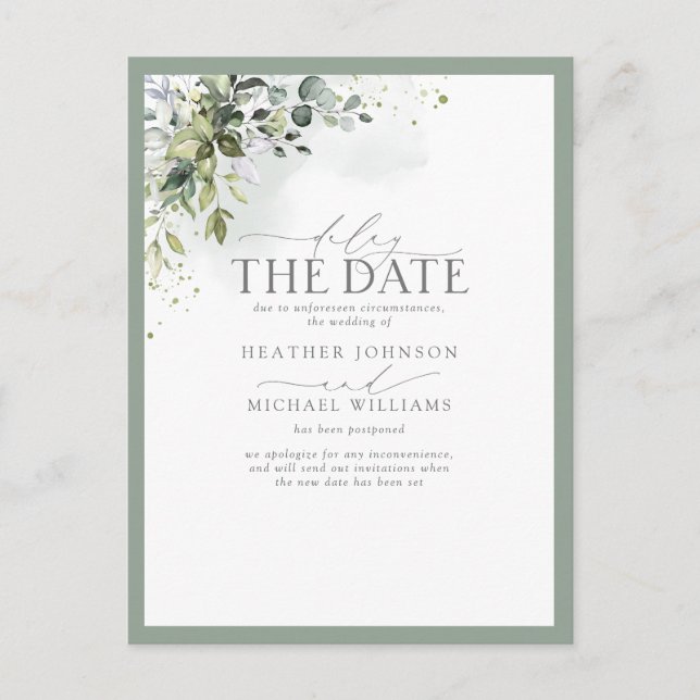 Postal Fecha de retardo de acuarela floral de la vegetaci (Anverso)