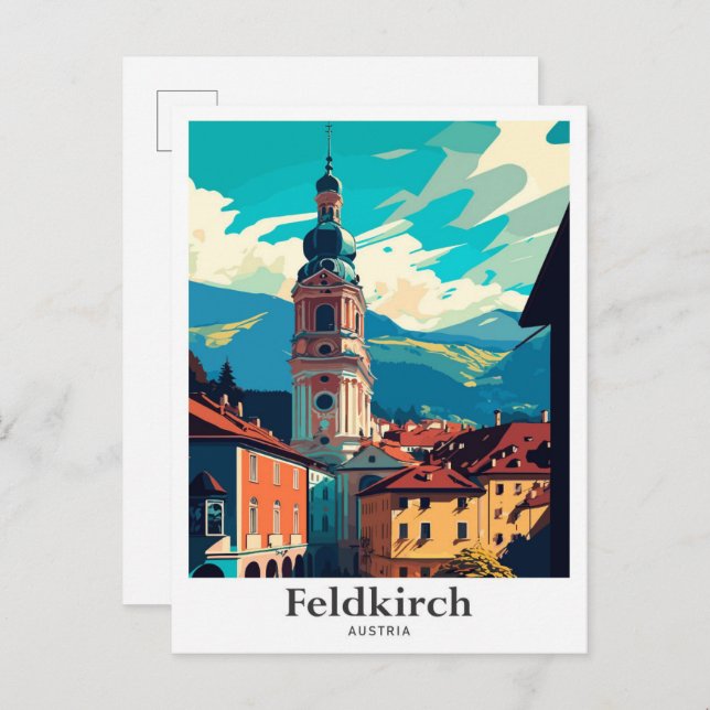 Postal Feldkirch Austria Vintage Travel Ilustracion (Anverso / Reverso)