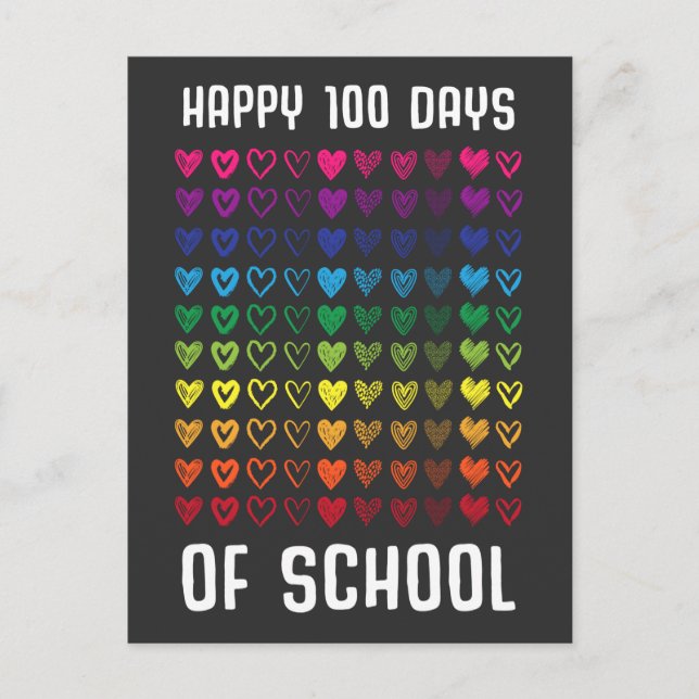 Postal Felices 100 Días De Escuelas Cien Corazones (Anverso)