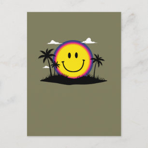 Postal Felices 70 Retro Cara Sonriente Atardecer Playa Vi