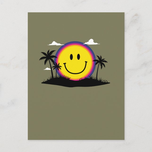Postal Felices 70 Retro Cara Sonriente Atardecer Playa Vi (Anverso)