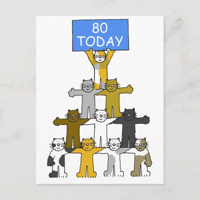 Postal Felices 80.º cumpleaños de gatos Personalizados (Anverso)