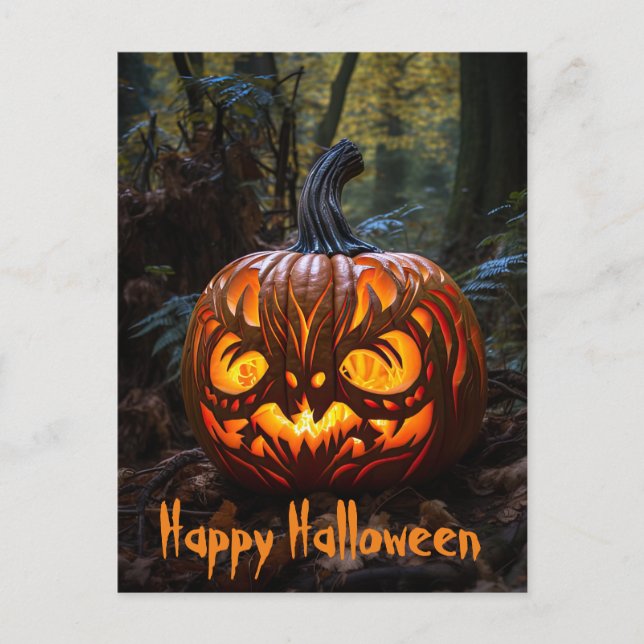Postal Felices calabazas de Jack o Lantern en Halloween (Anverso)
