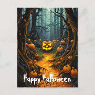 Postal Felices calabazas de Jack o Lantern en Halloween
