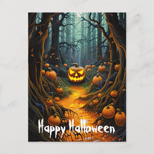Postal Felices calabazas de Jack o Lantern en Halloween (Anverso)