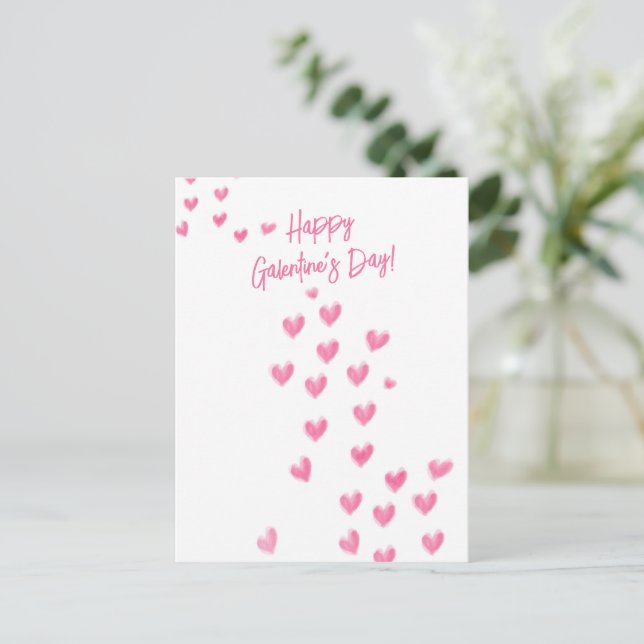 Postal Felices corazones rosados del Día de Galentine (Anverso de pie)
