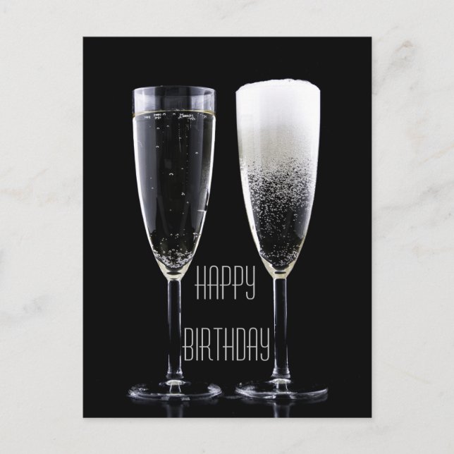 Postal Felices cumpleaños Gafas de flauta de champán blan (Anverso)