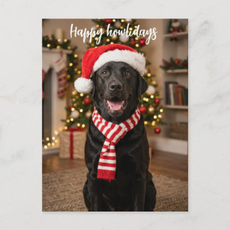 Postal Felices días aulladores Laboratorio negro navideño