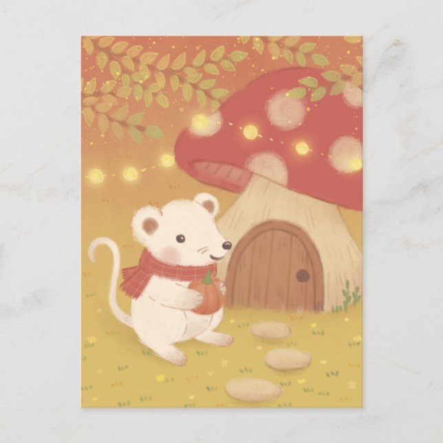 Postal Felices días de otoño con el ratón (Anverso)