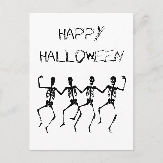Postal Felices esqueletos de baile de Halloween (Anverso)