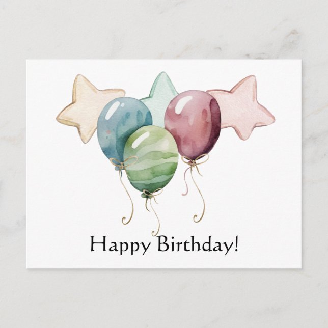 Postal Felices Estrellas de Cumpleaños y Globos (Anverso)