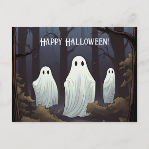 Postal Felices fantasías de Halloween en un bosque
