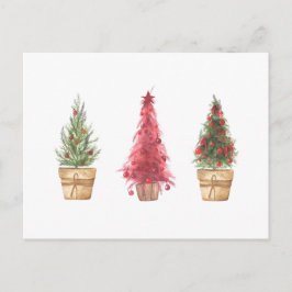 Postal Felices fiestas acuarela Navidad Árboles Bonitos