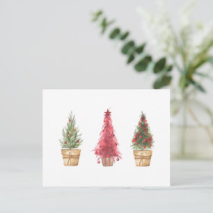 Postal Felices Fiestas Árboles de Navidad Acuarela Bonito