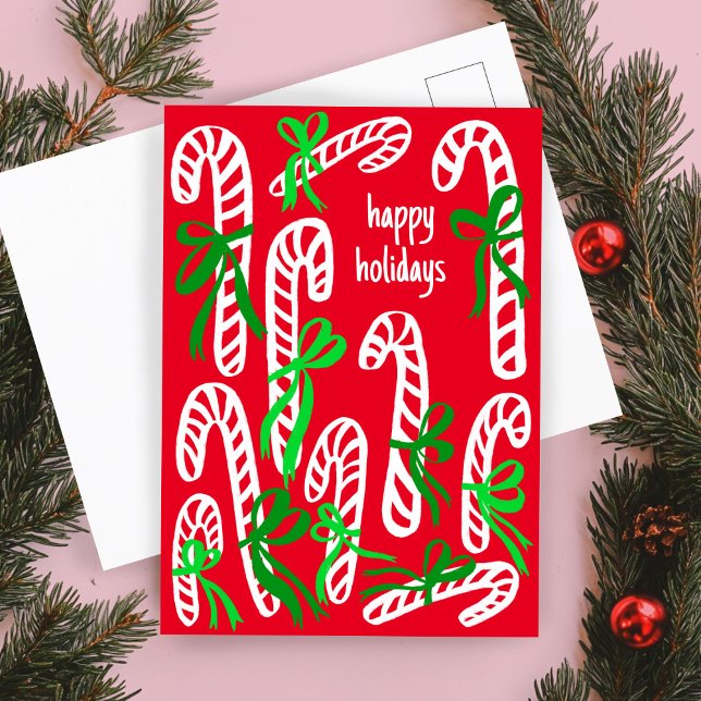 Postal Felices Fiestas Candycanes Dulces Navidades Cute (Happy Holidays Candycanes Sweet Cute Christmas Postcard
)