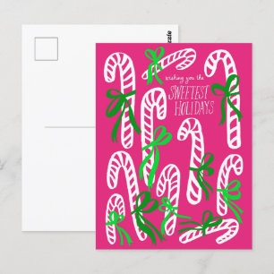 Postal Felices fiestas Candycanes Navidades dulces rosado