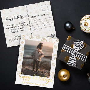 Postal felices fiestas, chic dorado guión foto de vacacio
