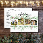 Postal Felices fiestas Collage de fotos Woodland Pine Bou<br><div class="desc">Celebra la temporada con esta divertida postal que incluye 4 fotos enmarcadas con arcos de pino y conos de pino y las letras de la mano "Felices Fiestas". La parte trasera incluye tu nota de personalizado o, si quieres, borra la nota mecanografiada y escribe a mano cada postal individualmente. Añade...</div>