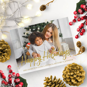 Postal Felices Fiestas con Letra Manuscrita y Brillo Dora