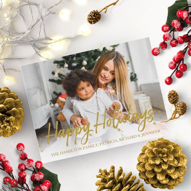 Postal Felices Fiestas con Letra Manuscrita y Brillo Dora (Subido por el creador)