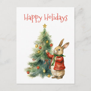 Postal Felices fiestas - Conejito lindo con árbol de Navi