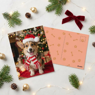 Postal Felices Fiestas Corgi Sonriente Navidad