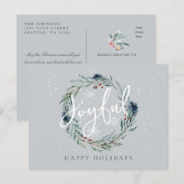 Postal Felices Fiestas de Invierno Corona de Navidad Niev